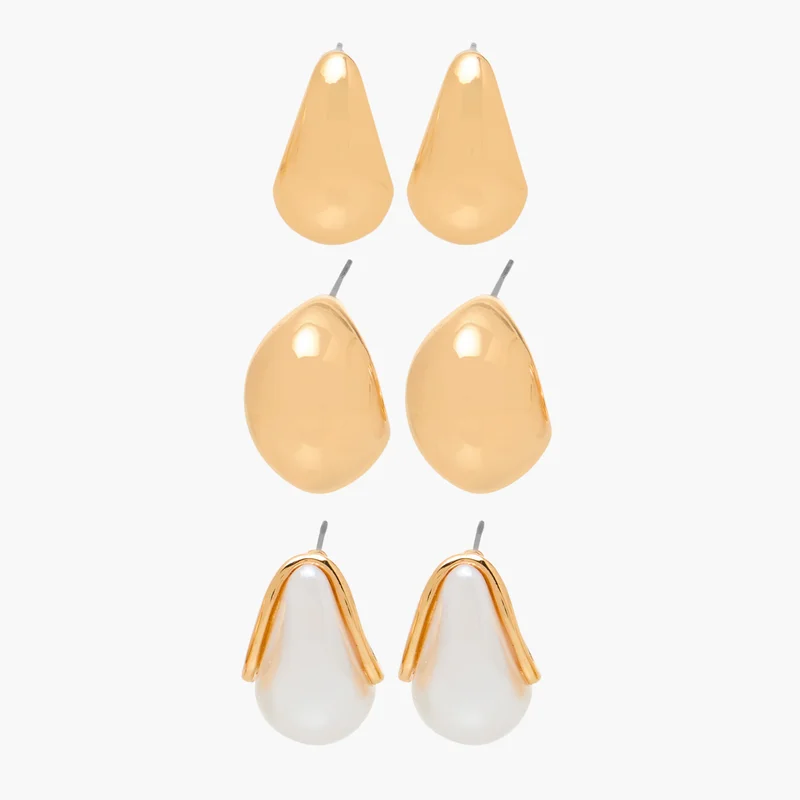 LIFESTYLE Metallic Half Hoop Earrings Set of 3